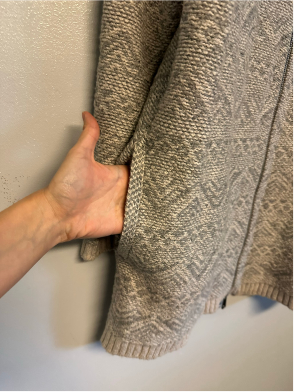 J.Jill Zip-Front Cardigan Sweater, Size Large, Grey and Beige - Picture 8 of 8